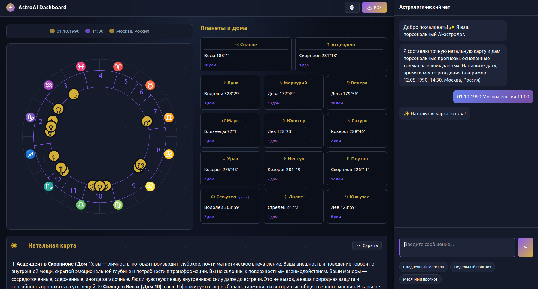 Интерфейс AstroAI